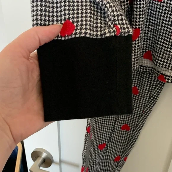 Victoria's Secret Black & White Houndstooth Pajama Top bottom Red Heart Print - Picture 4 of 11